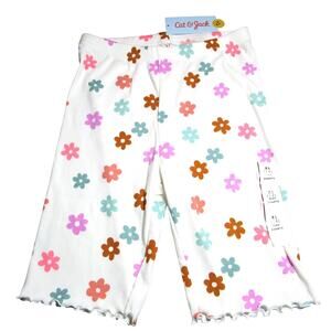 Cat & Jack Girl's Bike Shorts White Daisy Floral Pattern Scalloped Hem Size 14